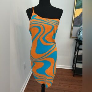 Fashion Nova Vibrant Orange and Teal Sweater Dress